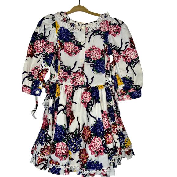 Vintage Mousefeathers girls floral ruffled lace collared prairie dress girls 4T - Picture 3 of 7